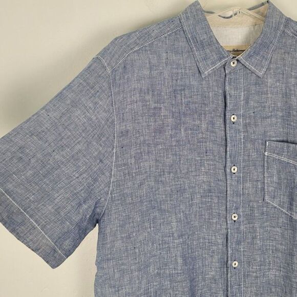 Tommy Bahama Size M Party Breezer Linen Short Sleeve Button Up Shirt Bering Blue - Picture 7 of 12